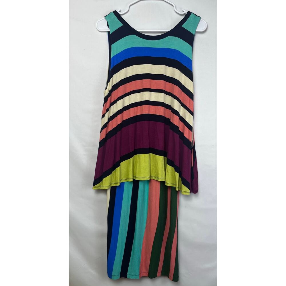 Maeve Women Med Multicolor Sleeveless Lagenlook Striped Hippie Boho Dress - Picture 2 of 9